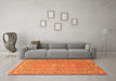 Machine Washable Medallion Orange Traditional Area Rugs in a Living Room, wshtr4733org