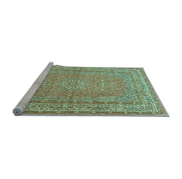 Sideview of Machine Washable Medallion Light Blue Traditional Rug, wshtr4733lblu