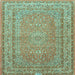 Square Machine Washable Medallion Light Blue Traditional Rug, wshtr4733lblu