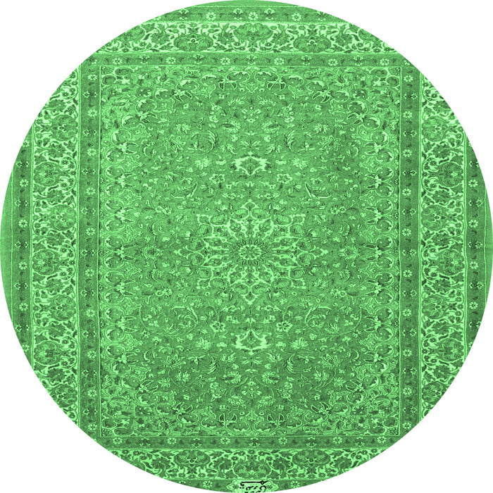 Round Machine Washable Medallion Emerald Green Traditional Area Rugs, wshtr4733emgrn