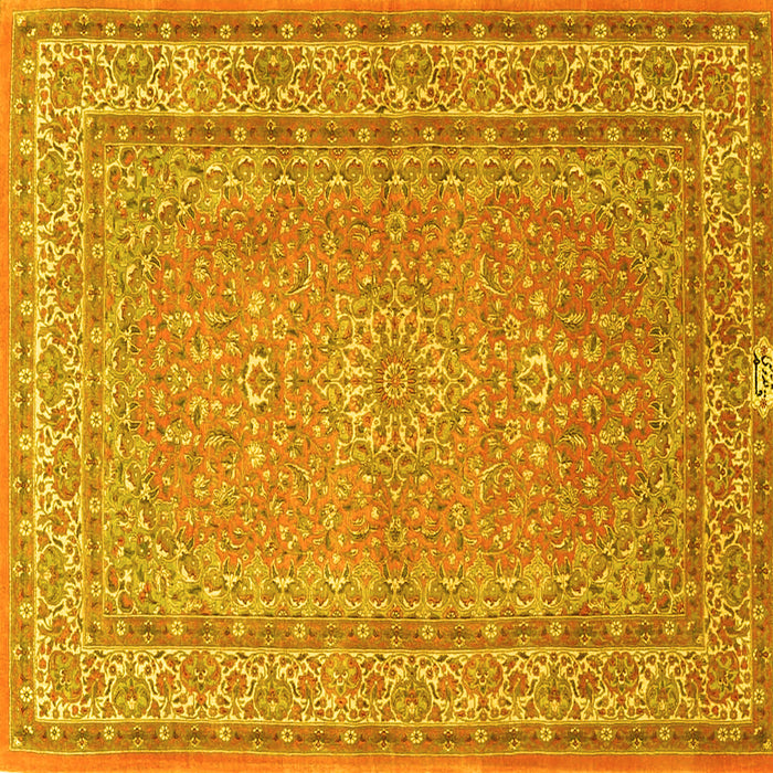 Square Machine Washable Medallion Yellow Traditional Rug, wshtr4733yw