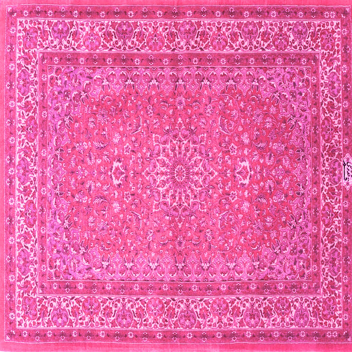 Square Machine Washable Medallion Pink Traditional Rug, wshtr4733pnk