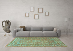 Machine Washable Medallion Light Blue Traditional Rug in a Living Room, wshtr4733lblu