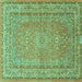 Square Machine Washable Medallion Turquoise Traditional Area Rugs, wshtr4733turq