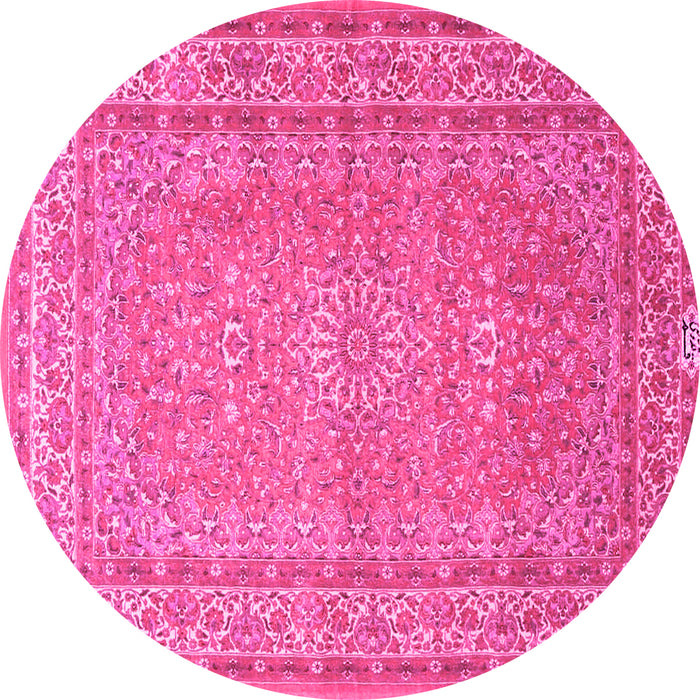 Round Machine Washable Medallion Pink Traditional Rug, wshtr4733pnk