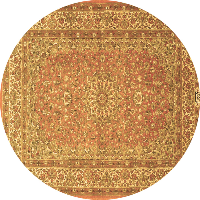 Round Machine Washable Medallion Brown Traditional Rug, wshtr4733brn