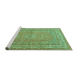 Sideview of Machine Washable Medallion Turquoise Traditional Area Rugs, wshtr4733turq