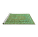 Sideview of Machine Washable Medallion Turquoise Traditional Area Rugs, wshtr4733turq