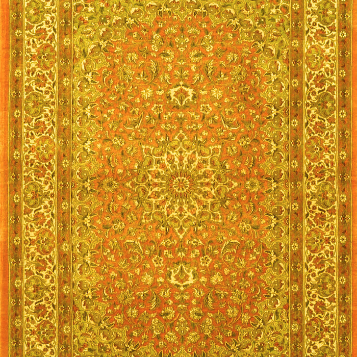 Machine Washable Medallion Yellow Traditional Rug, wshtr4733yw
