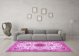 Machine Washable Medallion Purple Traditional Area Rugs in a Living Room, wshtr4734pur