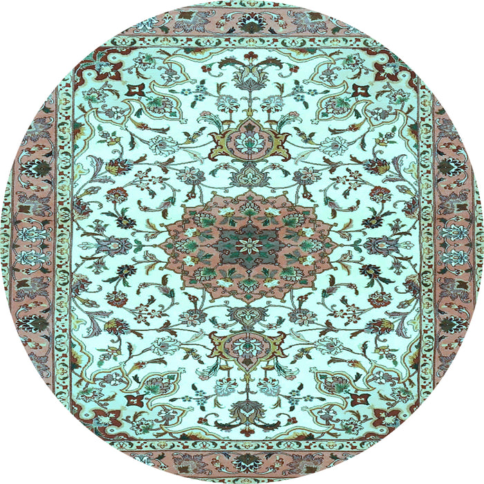 Round Medallion Light Blue Traditional Rug, tr4734lblu