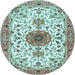 Round Medallion Light Blue Traditional Rug, tr4734lblu