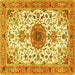 Square Machine Washable Medallion Yellow Traditional Rug, wshtr4734yw