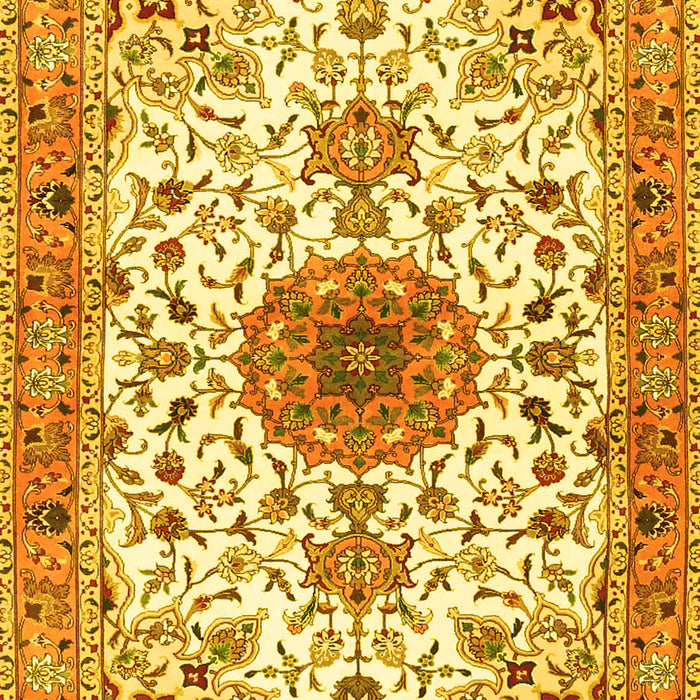 Machine Washable Medallion Yellow Traditional Rug, wshtr4734yw