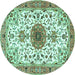 Round Medallion Turquoise Traditional Rug, tr4734turq