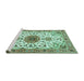 Sideview of Machine Washable Medallion Turquoise Traditional Area Rugs, wshtr4734turq