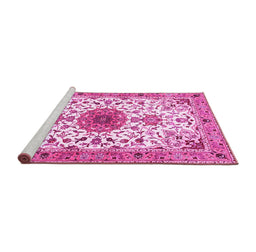 Sideview of Machine Washable Medallion Pink Traditional Rug, wshtr4734pnk