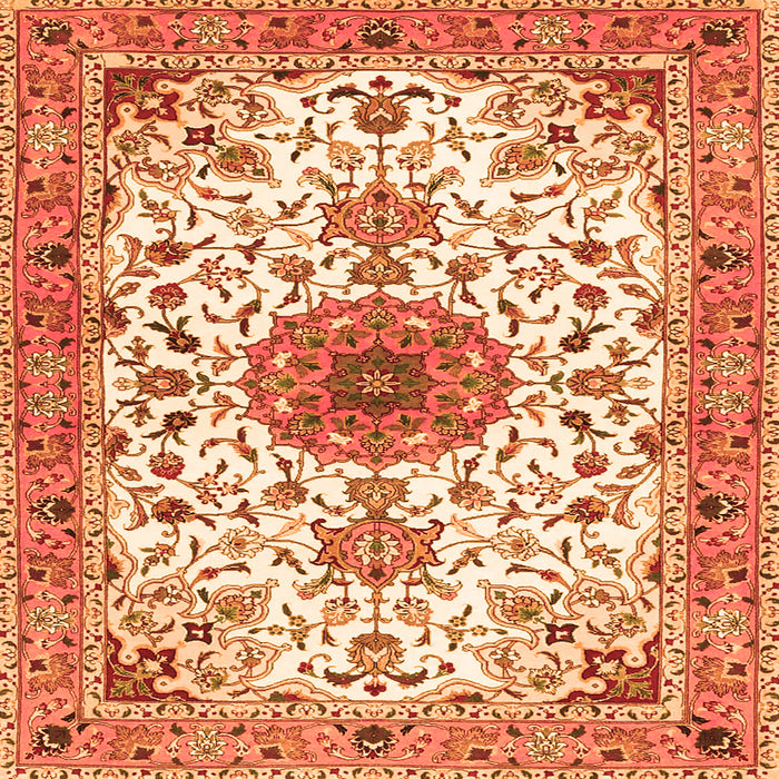 Round Machine Washable Medallion Orange Traditional Area Rugs, wshtr4734org