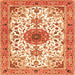 Round Machine Washable Medallion Orange Traditional Area Rugs, wshtr4734org