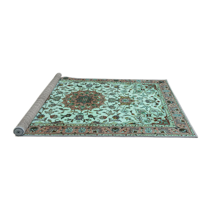 Sideview of Machine Washable Medallion Light Blue Traditional Rug, wshtr4734lblu