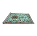 Sideview of Machine Washable Medallion Light Blue Traditional Rug, wshtr4734lblu