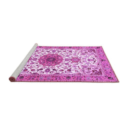 Sideview of Machine Washable Medallion Purple Traditional Area Rugs, wshtr4734pur