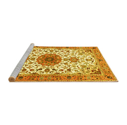 Sideview of Machine Washable Medallion Yellow Traditional Rug, wshtr4734yw