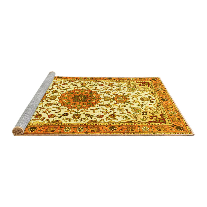 Sideview of Machine Washable Medallion Yellow Traditional Rug, wshtr4734yw