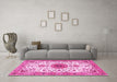 Machine Washable Medallion Pink Traditional Rug in a Living Room, wshtr4734pnk