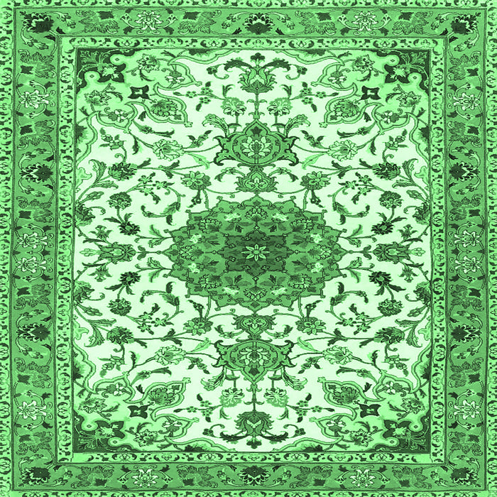 Square Medallion Emerald Green Traditional Rug, tr4734emgrn
