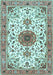 Machine Washable Medallion Light Blue Traditional Rug, wshtr4734lblu