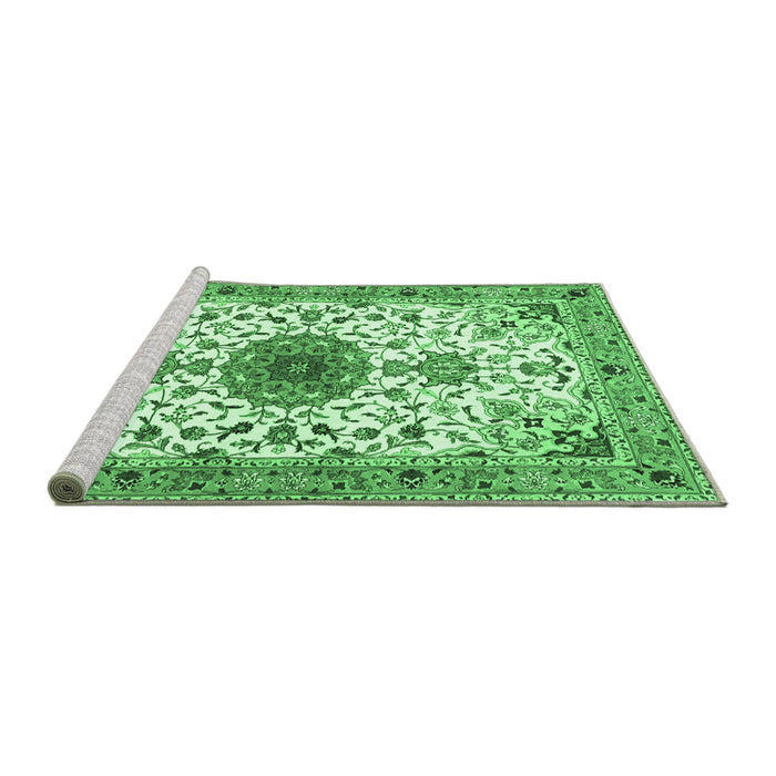 Sideview of Machine Washable Medallion Emerald Green Traditional Area Rugs, wshtr4734emgrn