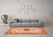 Machine Washable Medallion Orange Traditional Area Rugs in a Living Room, wshtr4734org