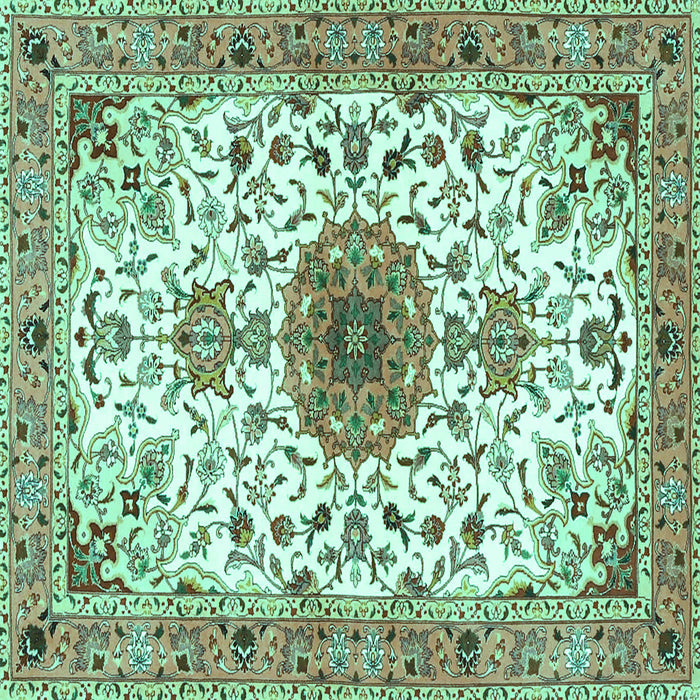 Square Machine Washable Medallion Turquoise Traditional Area Rugs, wshtr4734turq