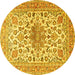 Round Machine Washable Medallion Yellow Traditional Rug, wshtr4735yw