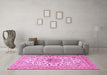 Machine Washable Medallion Pink Traditional Rug in a Living Room, wshtr4735pnk