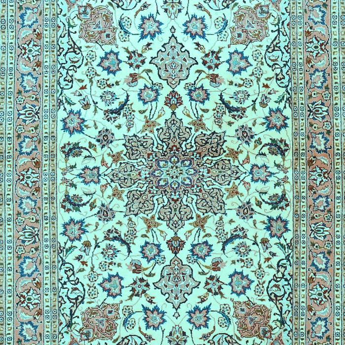 Machine Washable Medallion Light Blue Traditional Rug, wshtr4735lblu