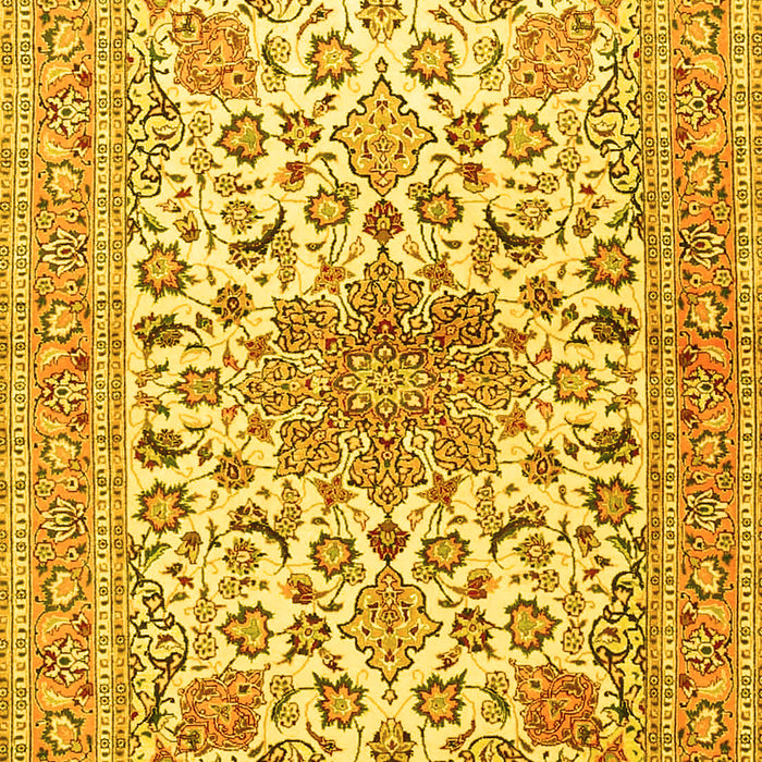 Machine Washable Medallion Yellow Traditional Rug, wshtr4735yw