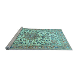 Sideview of Machine Washable Medallion Light Blue Traditional Rug, wshtr4735lblu