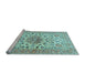 Sideview of Machine Washable Medallion Light Blue Traditional Rug, wshtr4735lblu