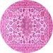 Round Machine Washable Medallion Pink Traditional Rug, wshtr4735pnk