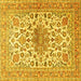 Square Machine Washable Medallion Yellow Traditional Rug, wshtr4735yw