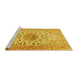 Sideview of Machine Washable Medallion Yellow Traditional Rug, wshtr4735yw
