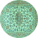 Round Medallion Turquoise Traditional Rug, tr4735turq