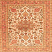 Round Machine Washable Medallion Orange Traditional Area Rugs, wshtr4735org