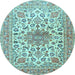 Round Medallion Light Blue Traditional Rug, tr4735lblu