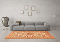 Machine Washable Medallion Orange Traditional Rug, wshtr4735org