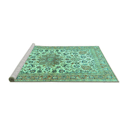 Sideview of Machine Washable Medallion Turquoise Traditional Area Rugs, wshtr4735turq