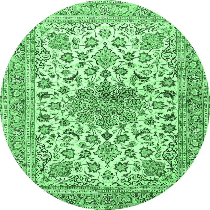 Round Machine Washable Medallion Emerald Green Traditional Area Rugs, wshtr4735emgrn