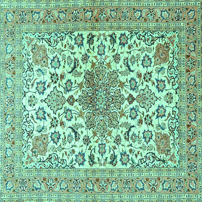 Square Machine Washable Medallion Turquoise Traditional Area Rugs, wshtr4735turq